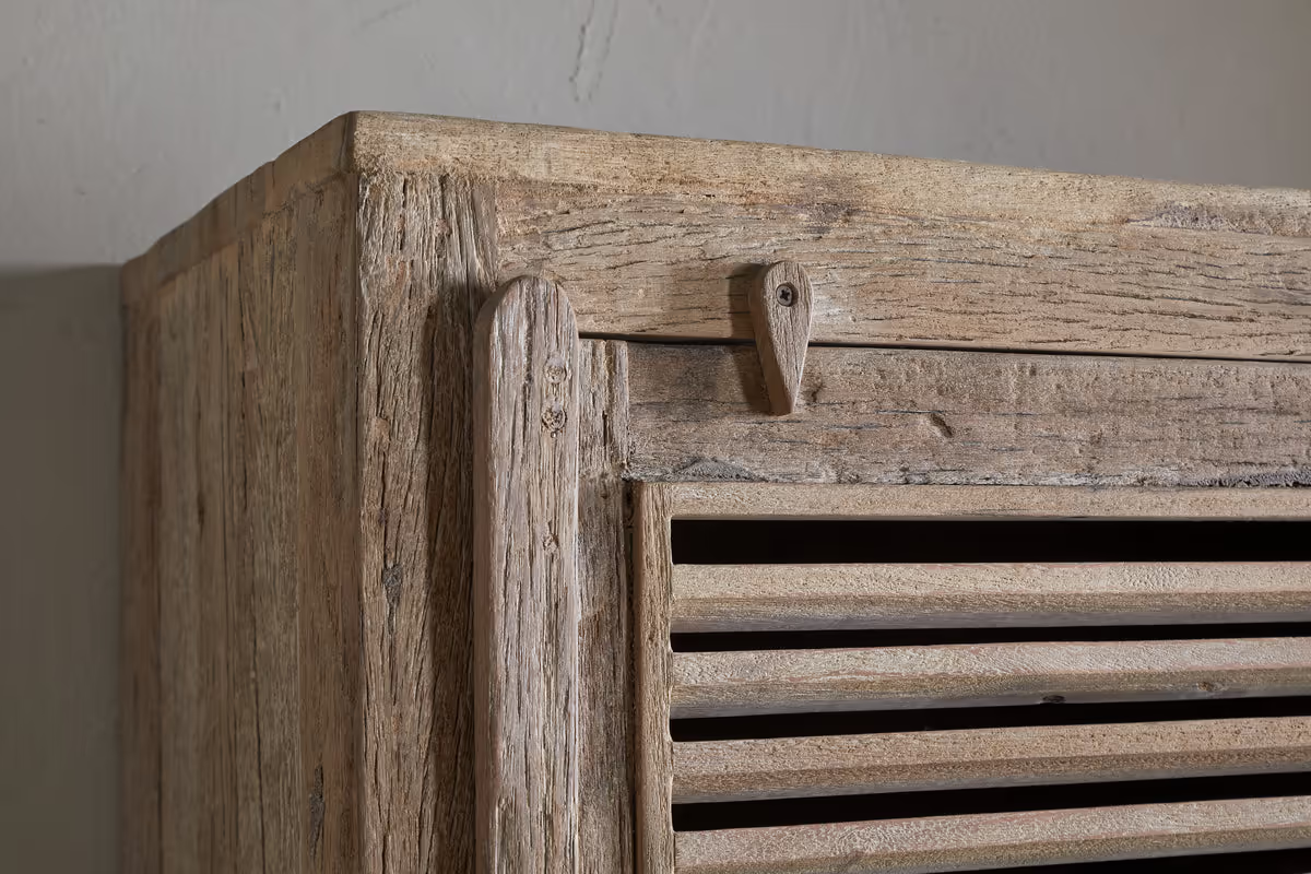 Nkuku - Ibo Reclaimed Wood Slatted Tall Cabinet - Natural