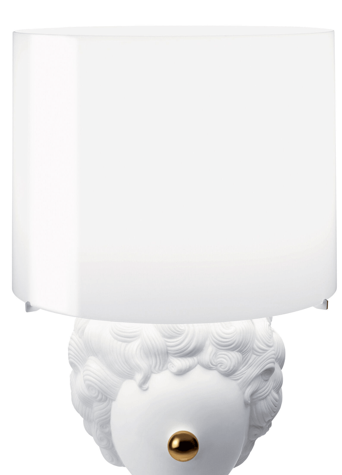 Lladró - The Clown Table Lamp in Lladro Porcelain, showing a sculpted white head with a golden nose under a white shade.