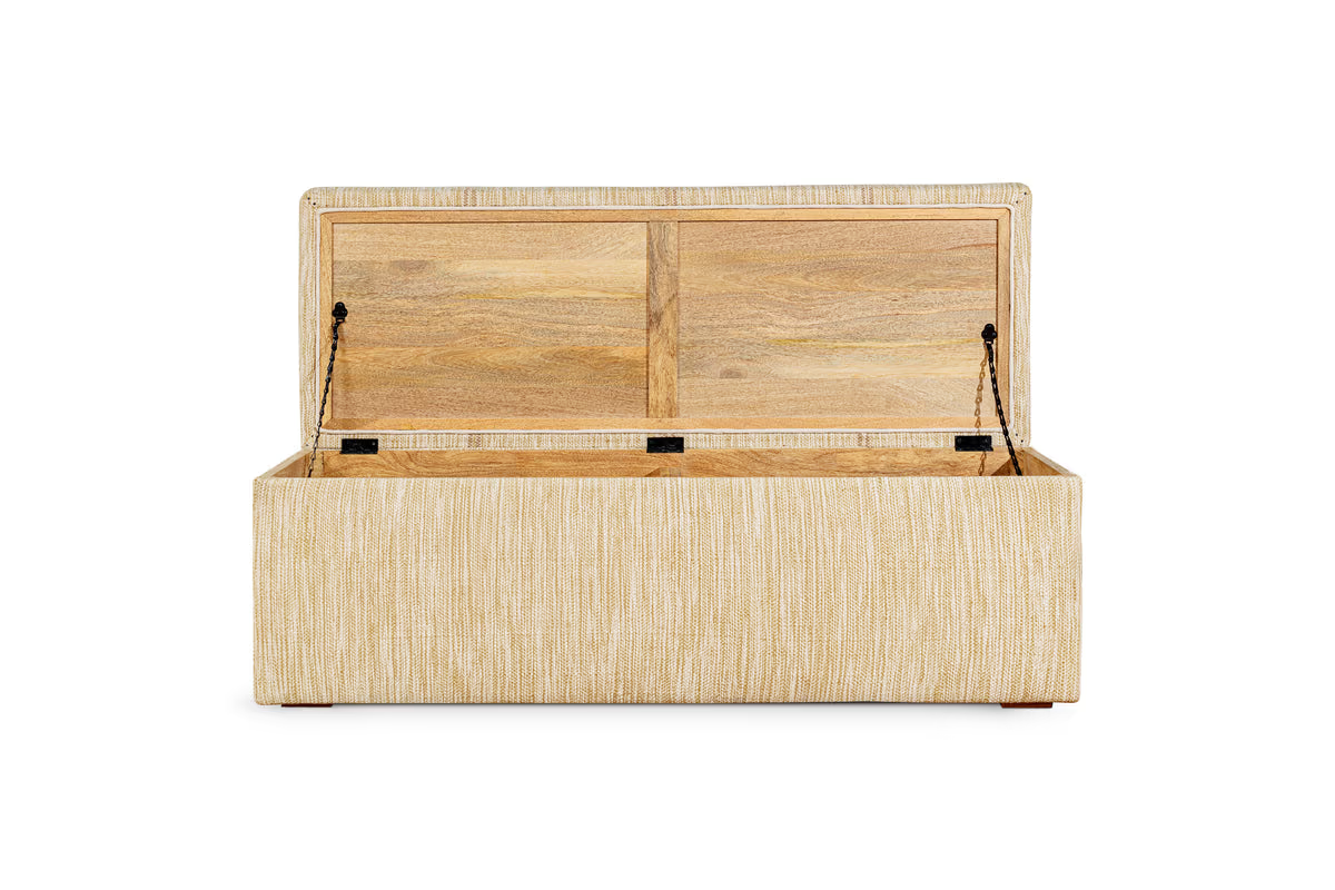 Nkuku - Aranya Cotton & Jute Upholstered Storage Bench - Natural
