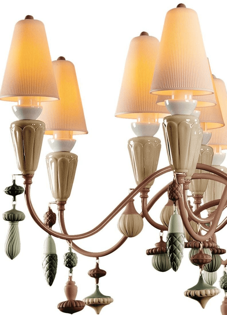 Lladró - Ivy and Seed 16 Lights Chandelier - Spices with porcelain design and plant motifs.