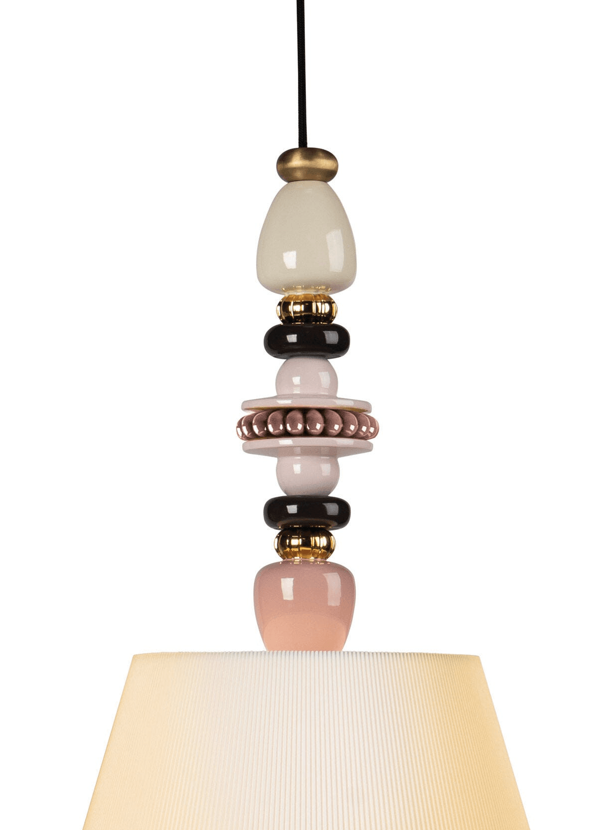 Lladró - Firefly Pendant Light - Pink and Gold hanging lamp featuring porcelain elements in pink and gold.