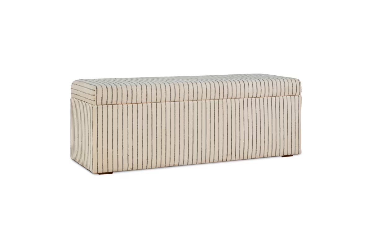 Nkuku - Sanja Stripe Cotton & Linen Upholstered Storage Bench - Grey