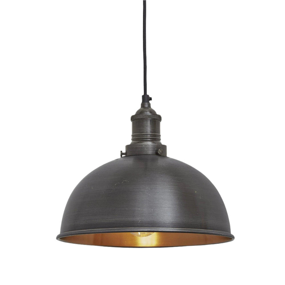 Industville - Brooklyn Dome Pendant Light - 8 Inch - Pewter & Copper Shade - Pewter Pendant Holder