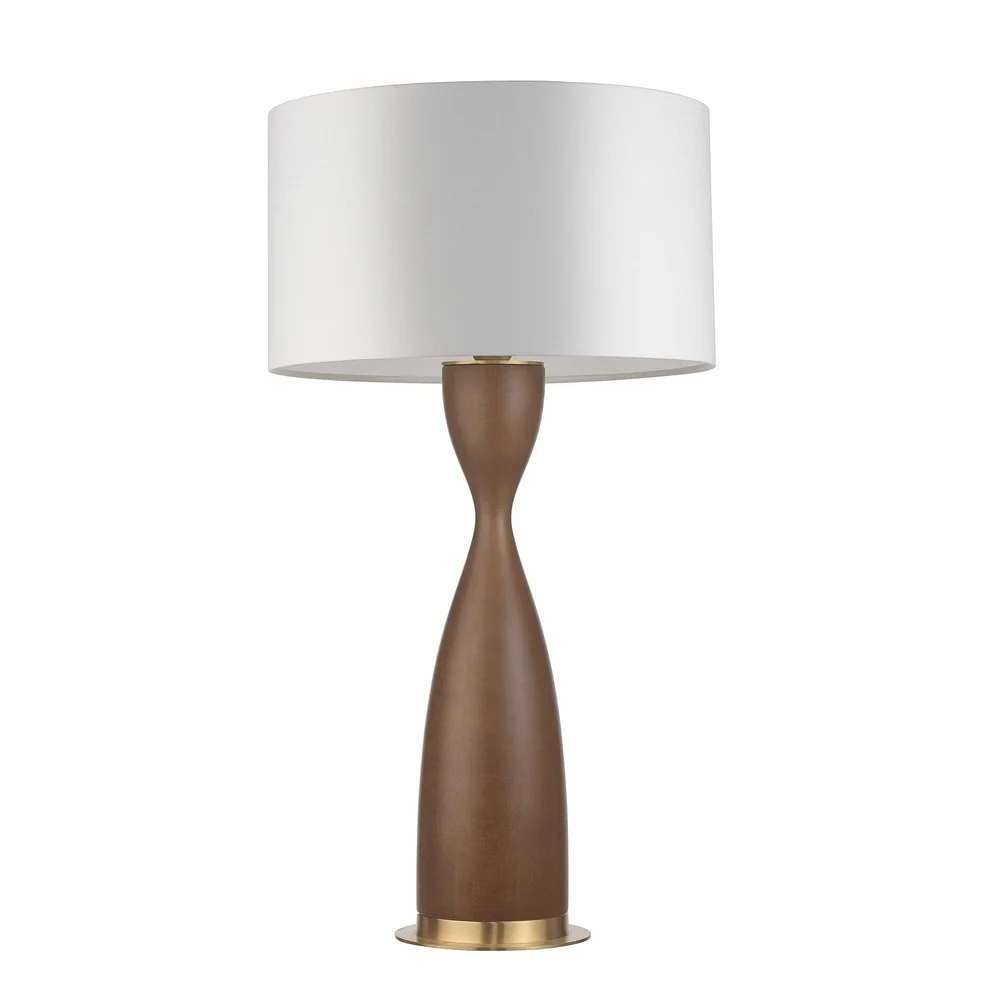 Northern Light - Sisley Table Lamp Large - Medium Oak Brushed Brass Finish - 18" Short Drum Pearl Grey Shade