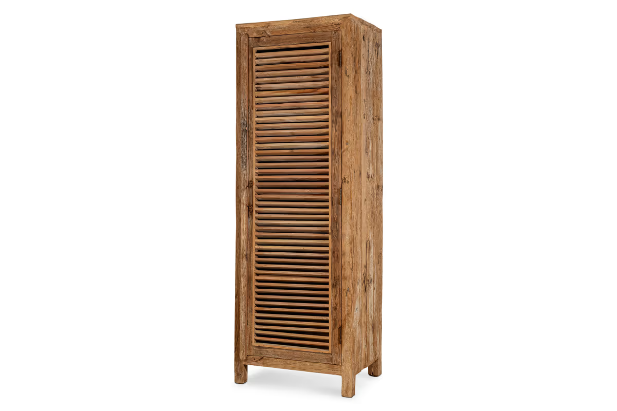 Nkuku - Ibo Reclaimed Wood Slatted Tall Cabinet - Natural