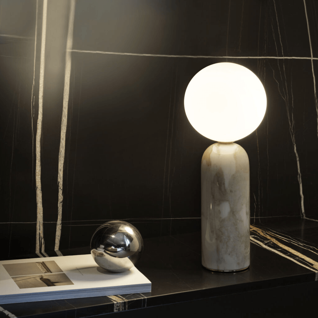 Contardi Emma Table Lamp - White Calacatta Marble Frame - Opal White Global 160mm Diffuser