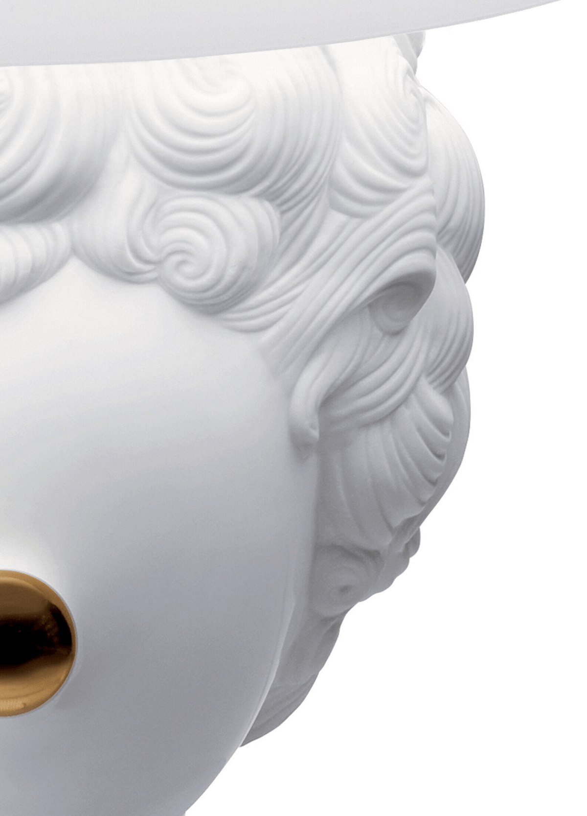Close up of Lladro Porcelain face on Lladró - The Clown Table Lamp showing a golden nose.
