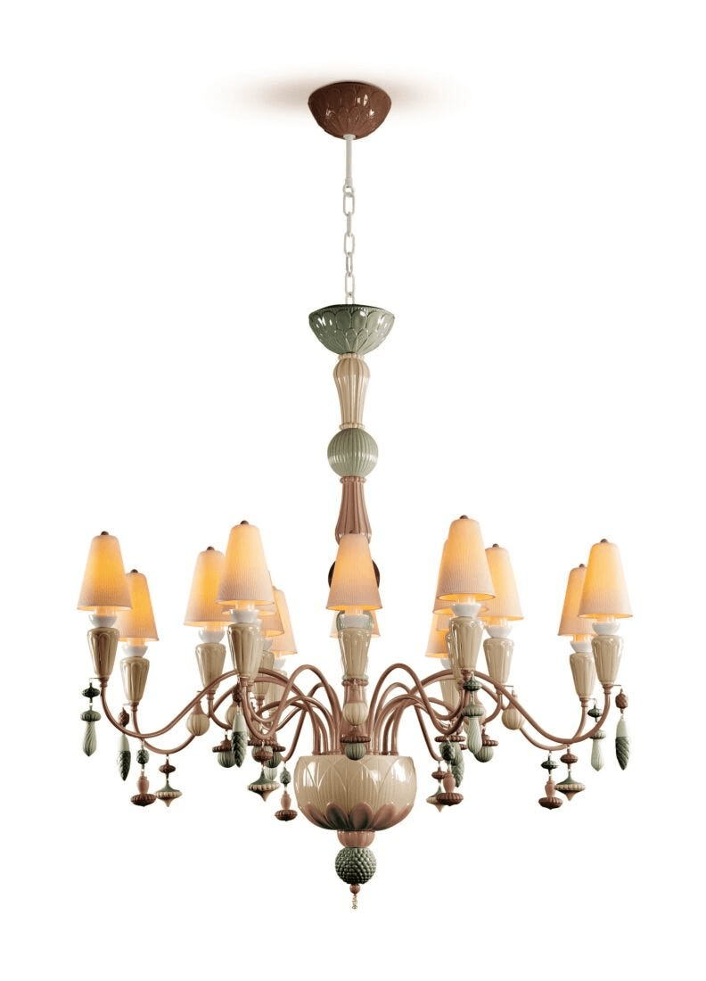 Lladró - Ivy and Seed 16 Lights Chandelier - Spices with porcelain plant motifs and organic shapes.