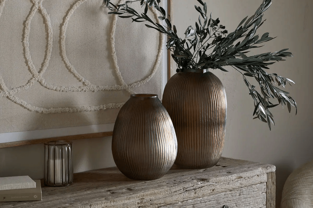Nkuku - Linsy Ribbed Glass Vase - Smoke Brown - Small
