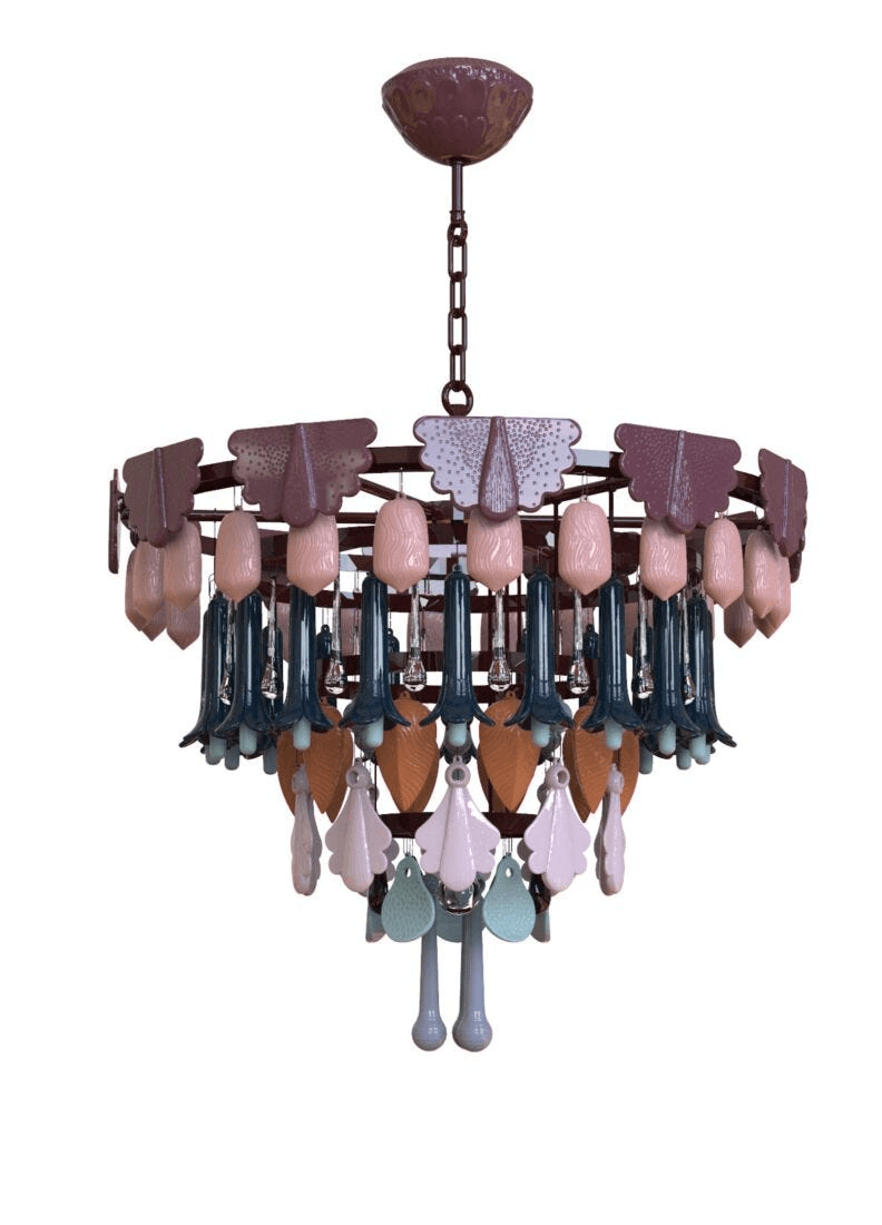 Lladró - Seasons Chandelier 70 - Fall showcasing vibrant porcelain design with Art Déco elements.