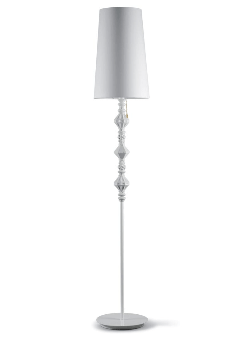 Lladró - Belle de Nuit Floor Lamp II - White, porcelain lamp with elegant design and white shade.