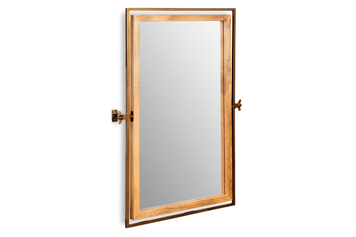 Nkuku - Mar Swivel Wall Mirror - Antique Brass & Natural