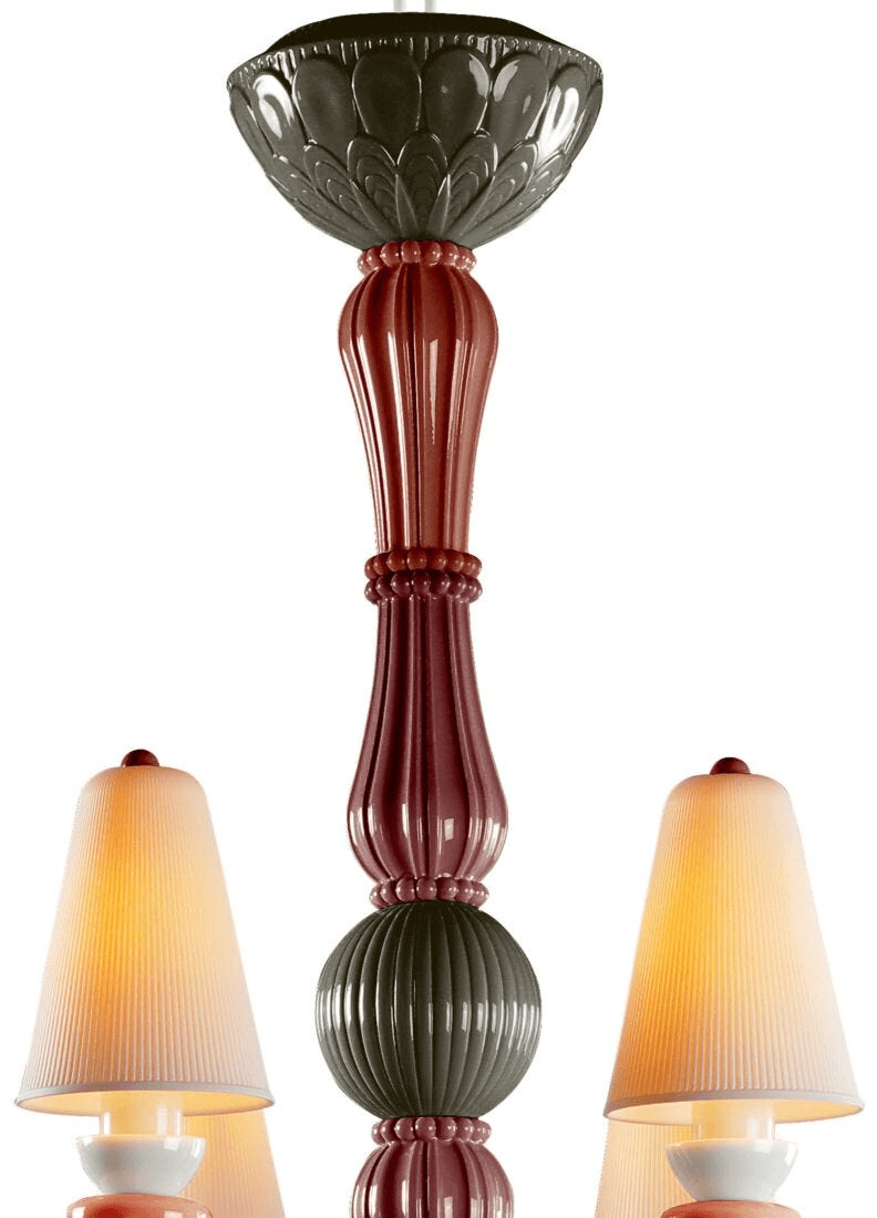 Lladró - Ivy and Seed 8 Lights Chandelier - Coral showcasing elegant porcelain design with organic shapes.