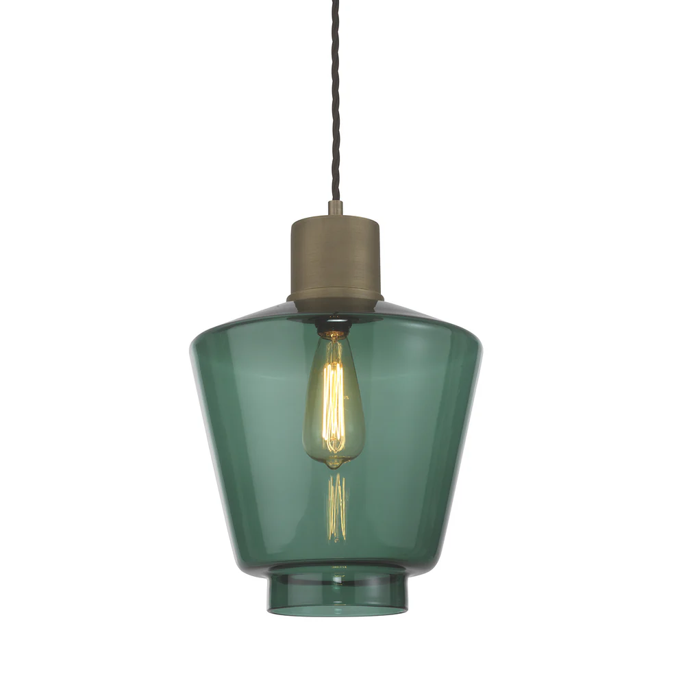 Northern Light - Romney Pendant Ceiling Lights -Teal Brass Medium Finish - Teal Shade
