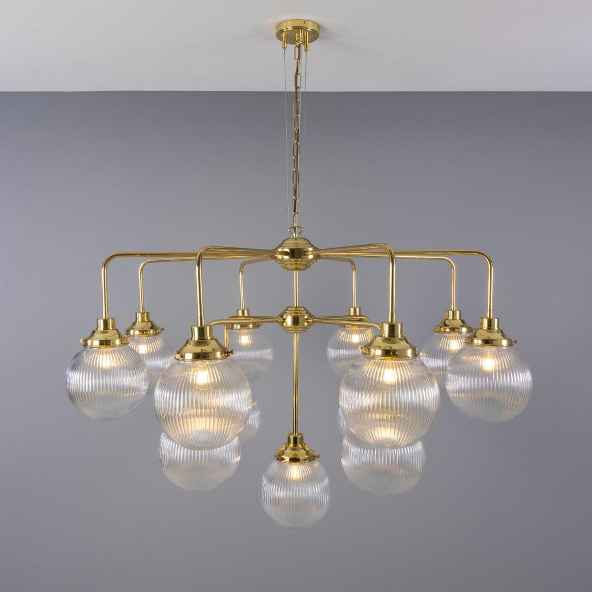 Mullan Genoa 13 Light Prismatic Glass Chandelier 124cm IP20 - Polished Brass Finish