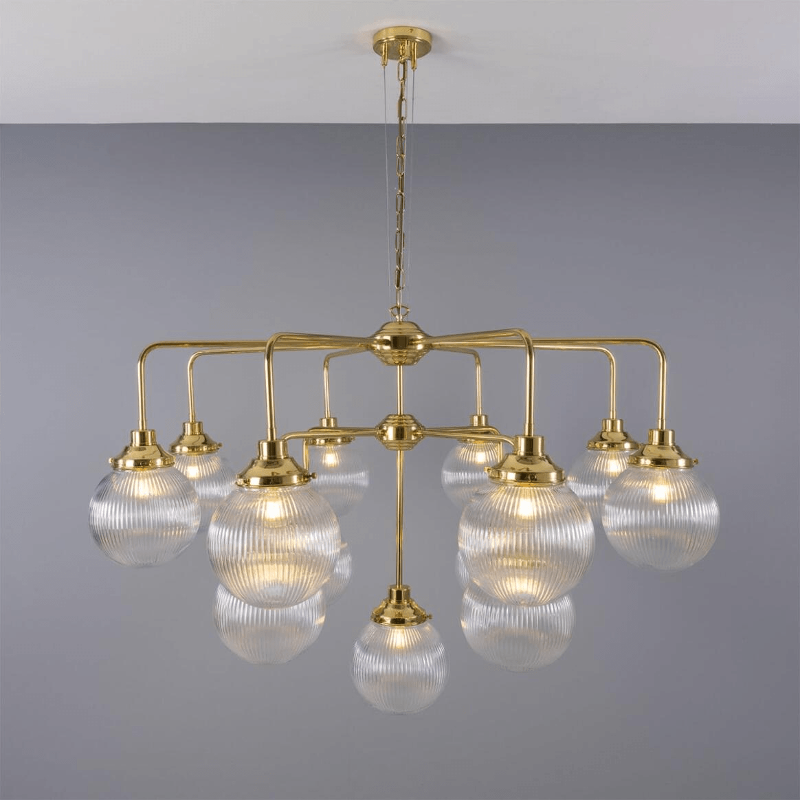 Mullan Genoa 13 Light Prismatic Glass Chandelier 124cm IP20 - Polished Brass Finish