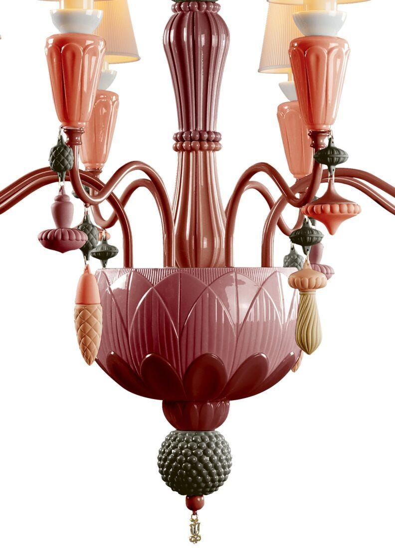 Lladró - Ivy and Seed 8 Lights Chandelier - Coral