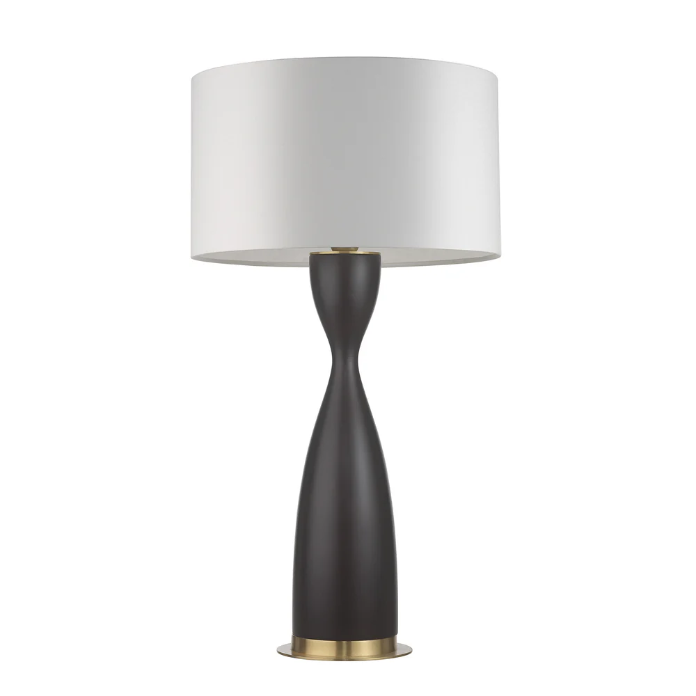 Northern Light - Sisley Table Lamp Large - Wenge Brushed Brass Finish - 18" Short Drum Pearl Grey Shade