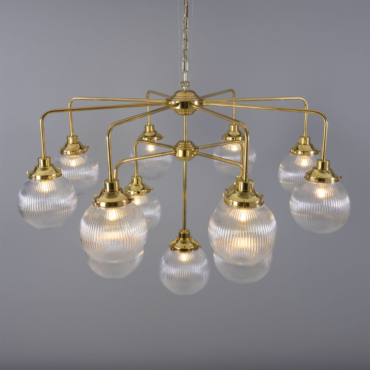 Mullan Genoa 13 Light Prismatic Glass Chandelier 124cm IP20 - Polished Brass Finish