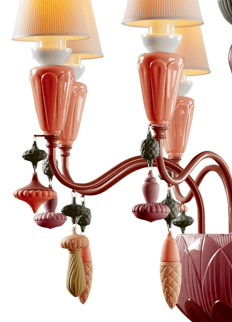 Lladró - Ivy and Seed 8 Lights Chandelier - Coral