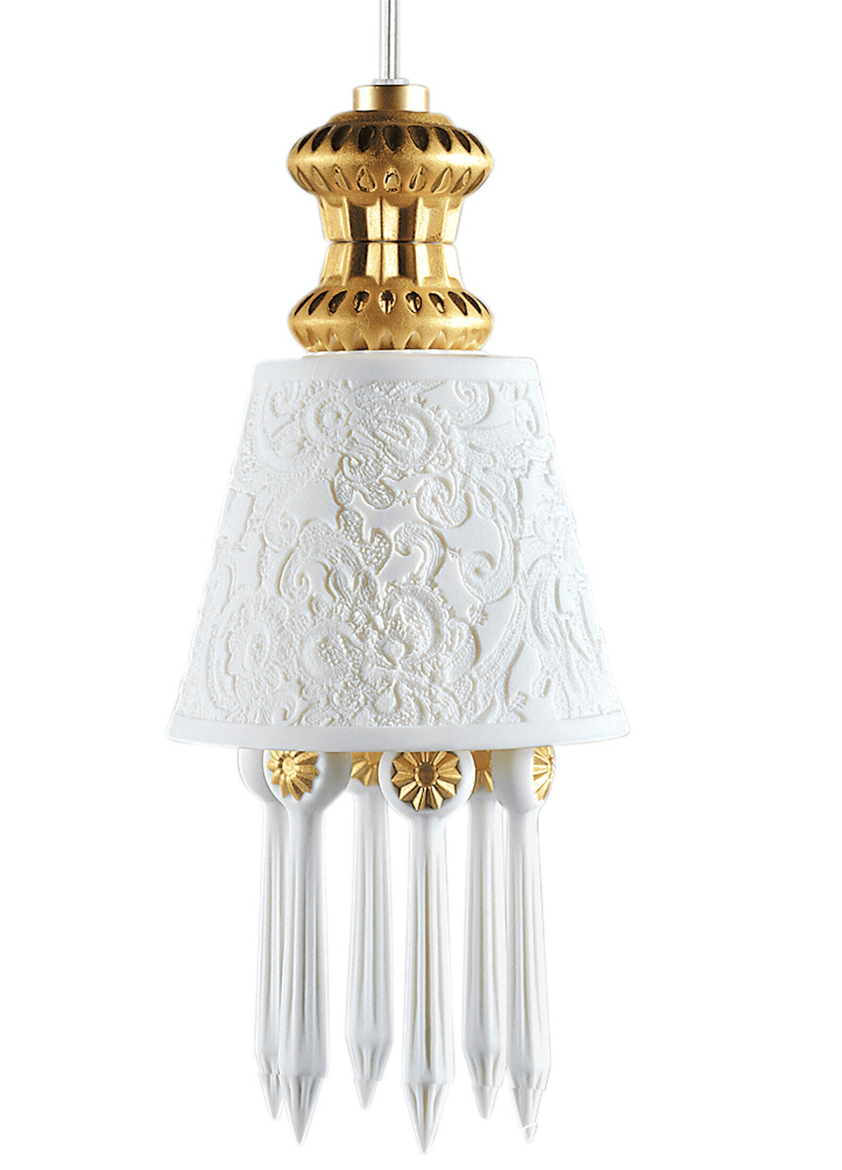 Lladró - Belle de Nuit Pendant Light with Lithophane and Tears - Golden Luster in porcelain design