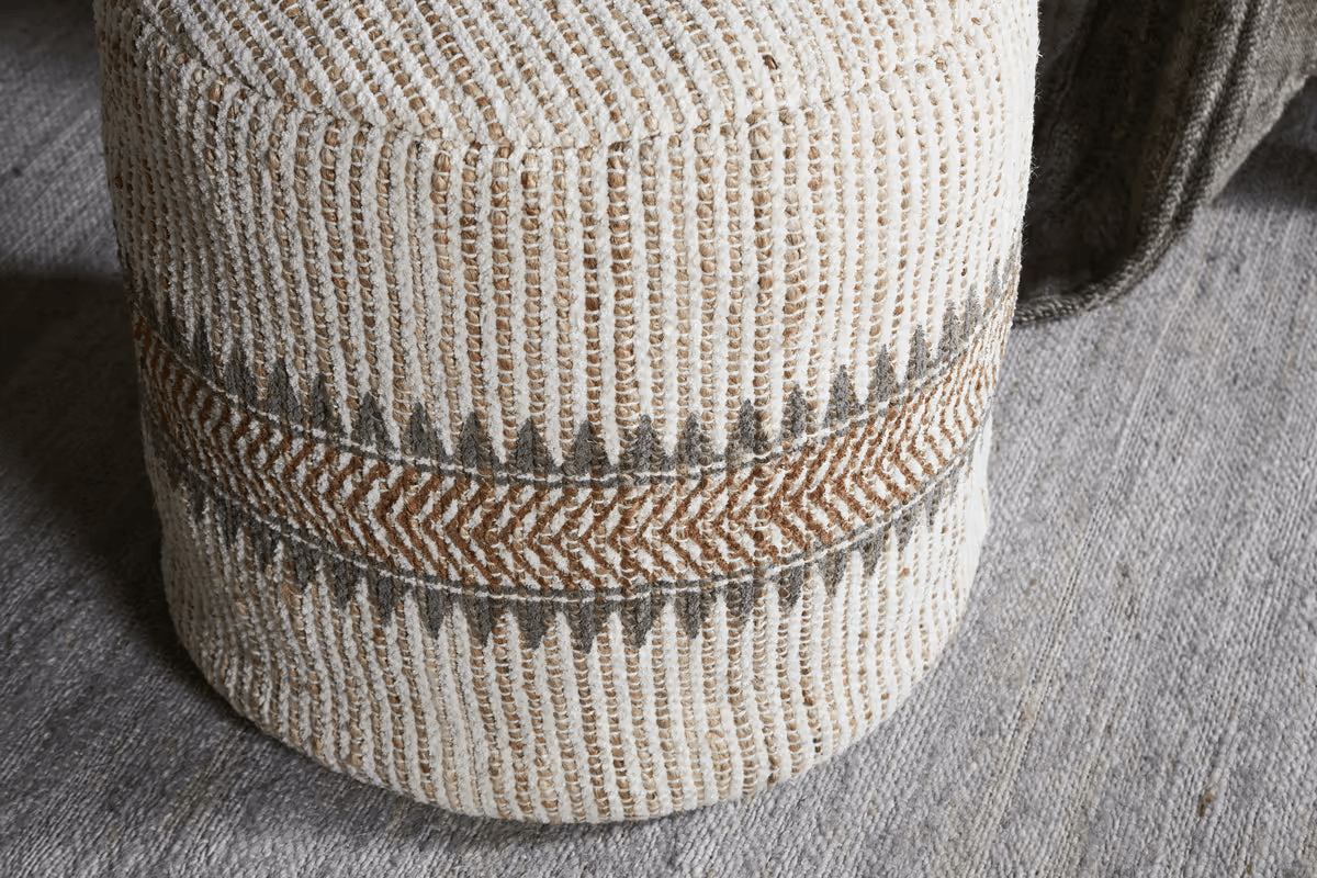 Nkuku - Zairya Jute & Cotton Tall Pouf - Natural & Rust