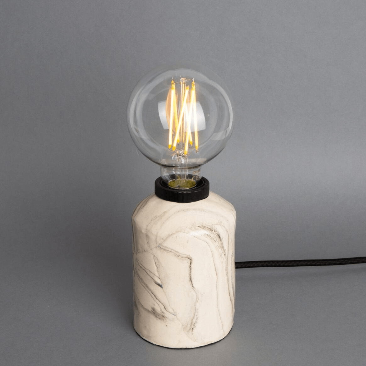 Mullan Bixa Small Marbled Ceramic Table Lamp - Powder Coated Matte Black Finish