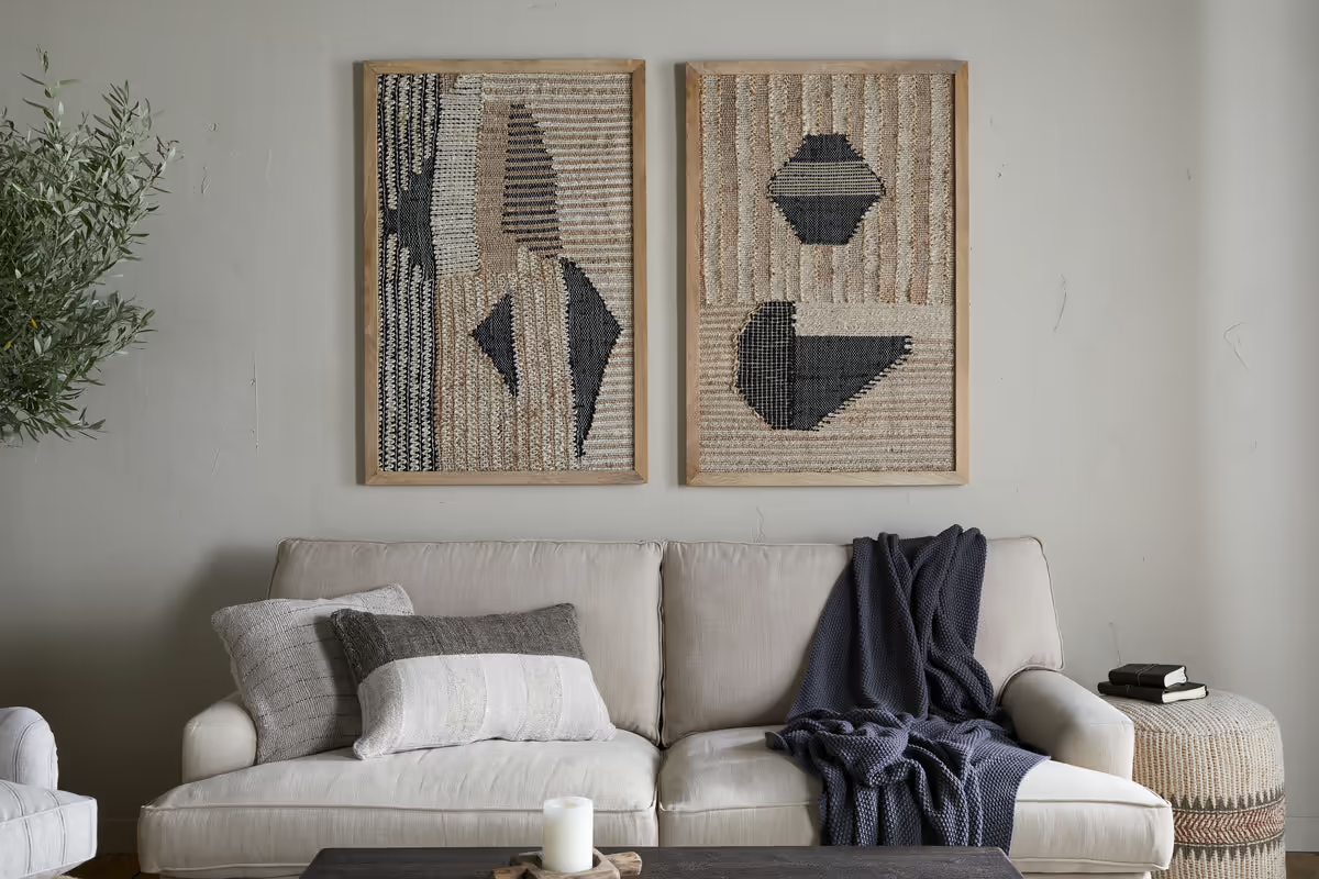 Nkuku - Birala Large Textured Wall Art - Natural & Dark Blue