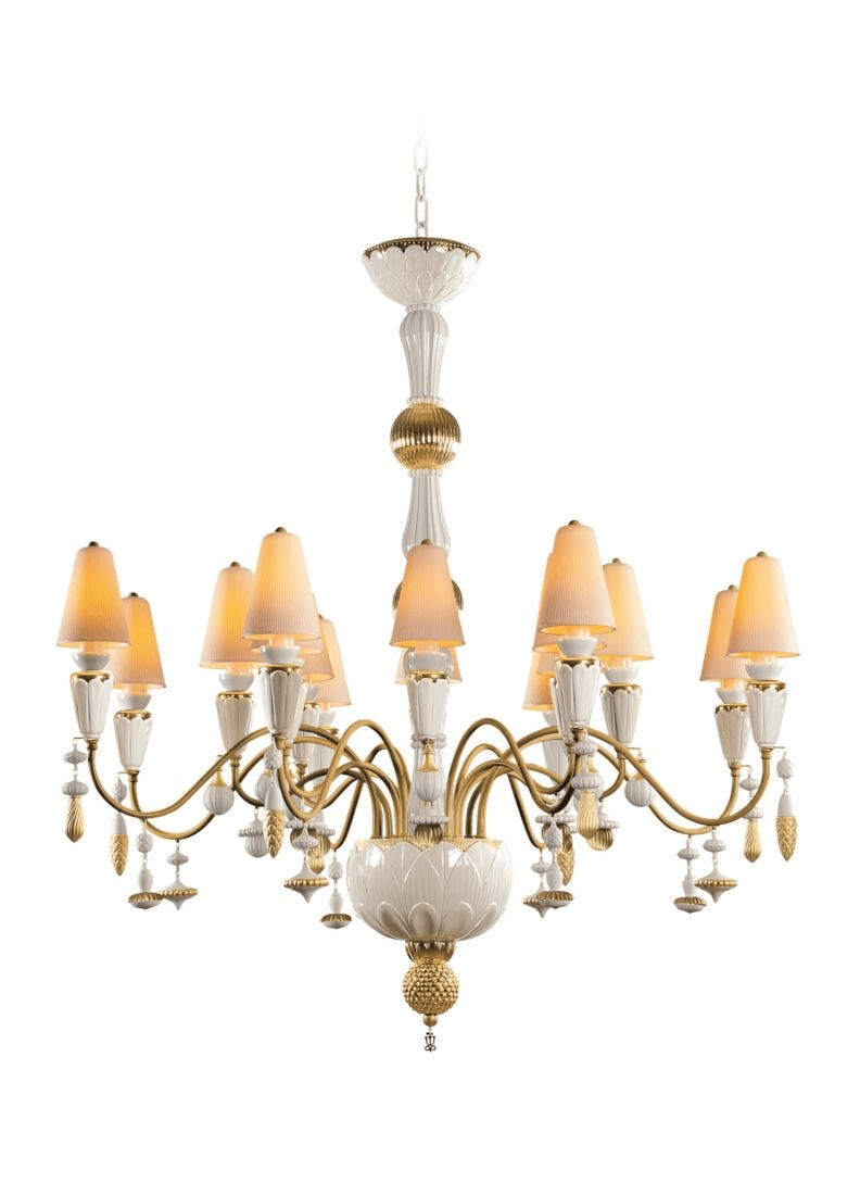 Lladró - Ivy and Seed 16 Lights Chandelier - Golden luster featuring porcelain design and gold accents.