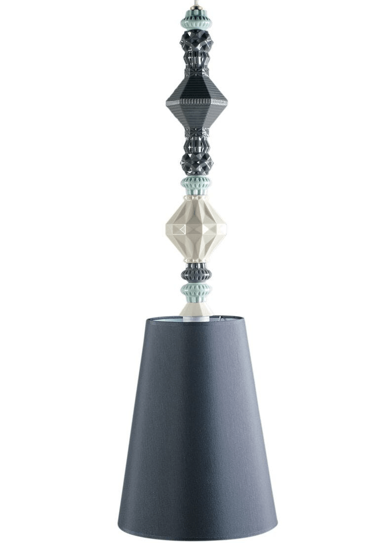 Lladró - Belle de Nuit Pendant Light II - Black elegant lamp with intricate design and porcelain details.