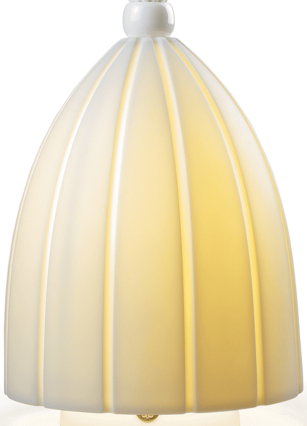 Lladró - Mademoiselle Table Lamp - Daniela glowing shade close-up in translucent Lladro Porcelain.