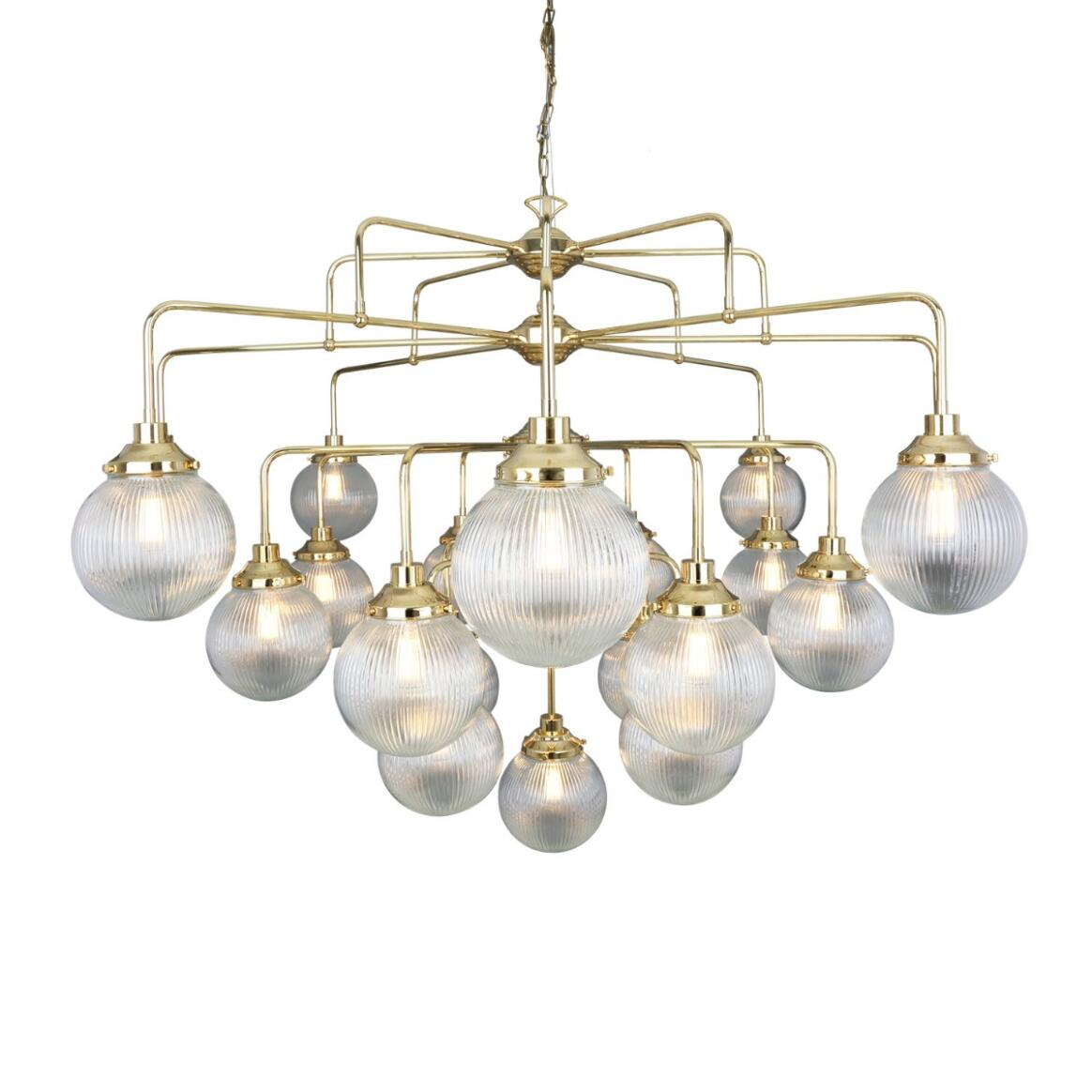 Mullan Genoa 21 Light Prismatic Glass Chandelier 158cm IP20 - Polished Brass Finish