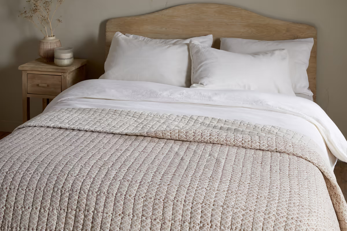 Nkuku - Peplu Cotton & Linen Screen Print Bed Quilt - Rust - 220 x 240cm