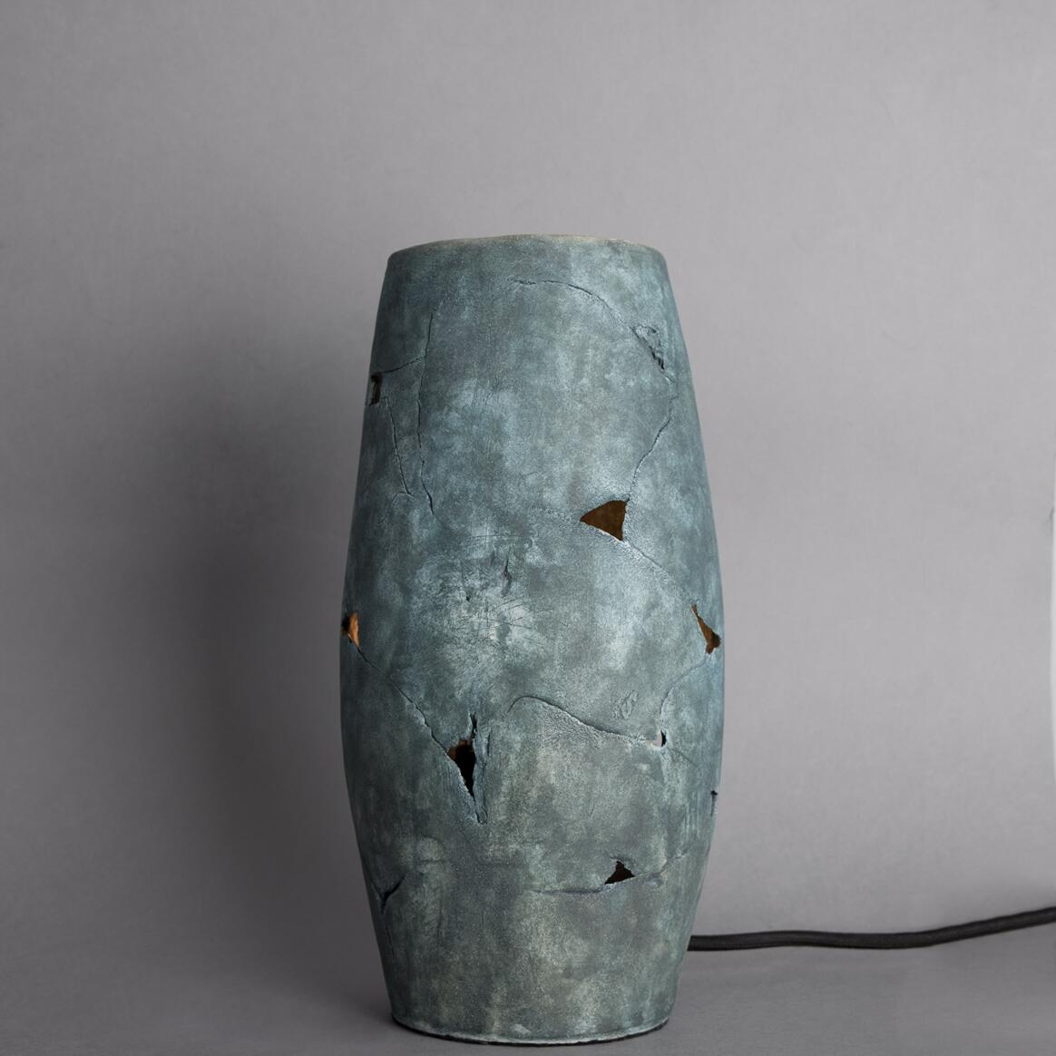 Mullan Carya Ceramic Table Lamp Rustic Luminaire Blue Earth - Powder Coated Matte Black Finish