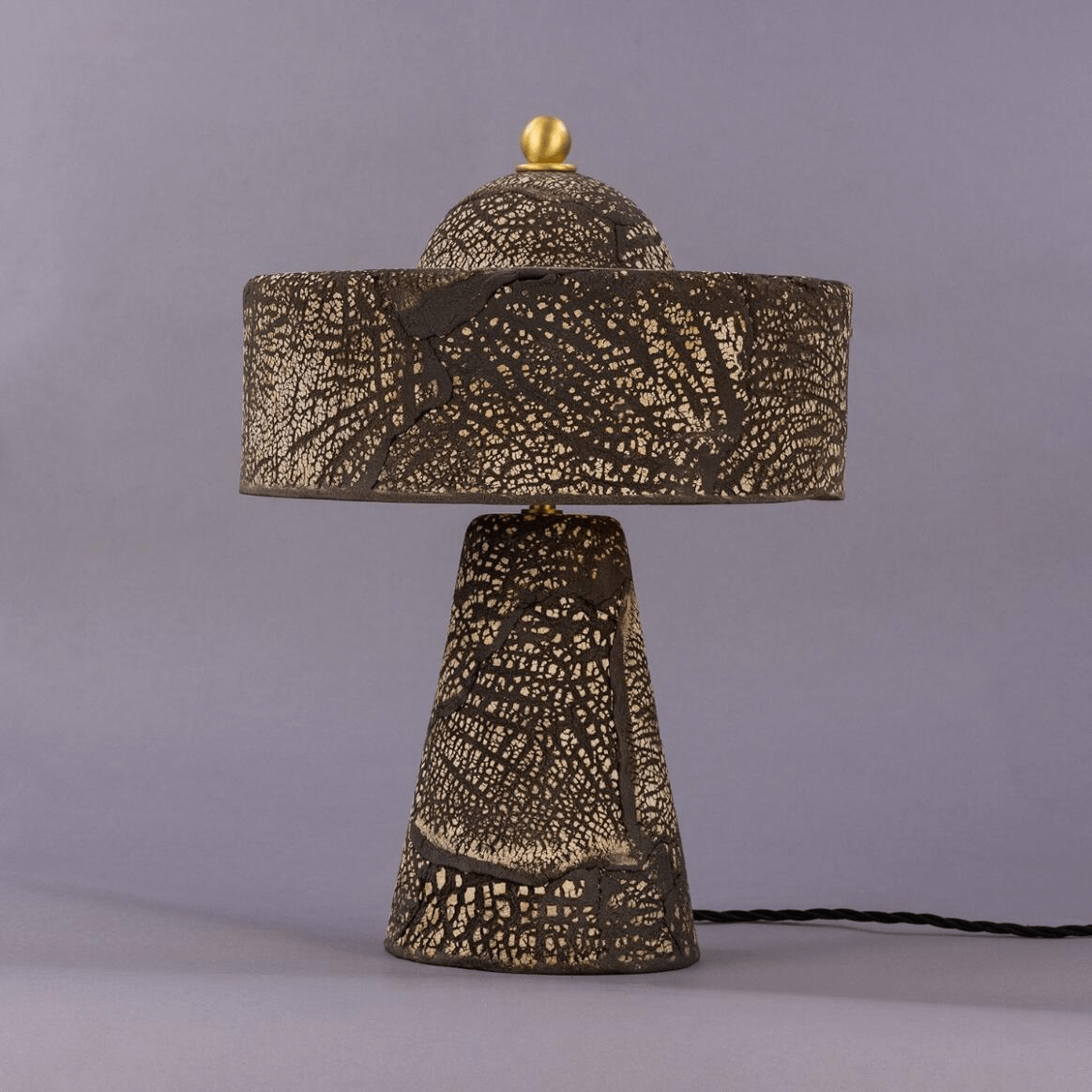 Mullan Seville Ceramic Mid-Century Modern Table Lamp Black Clay - Satin Brass Finish