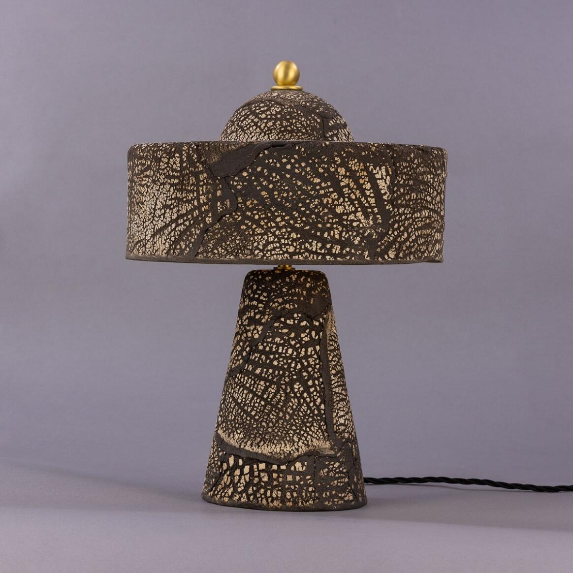 Mullan Seville Ceramic Mid-Century Modern Table Lamp Black Clay - Satin Brass Finish