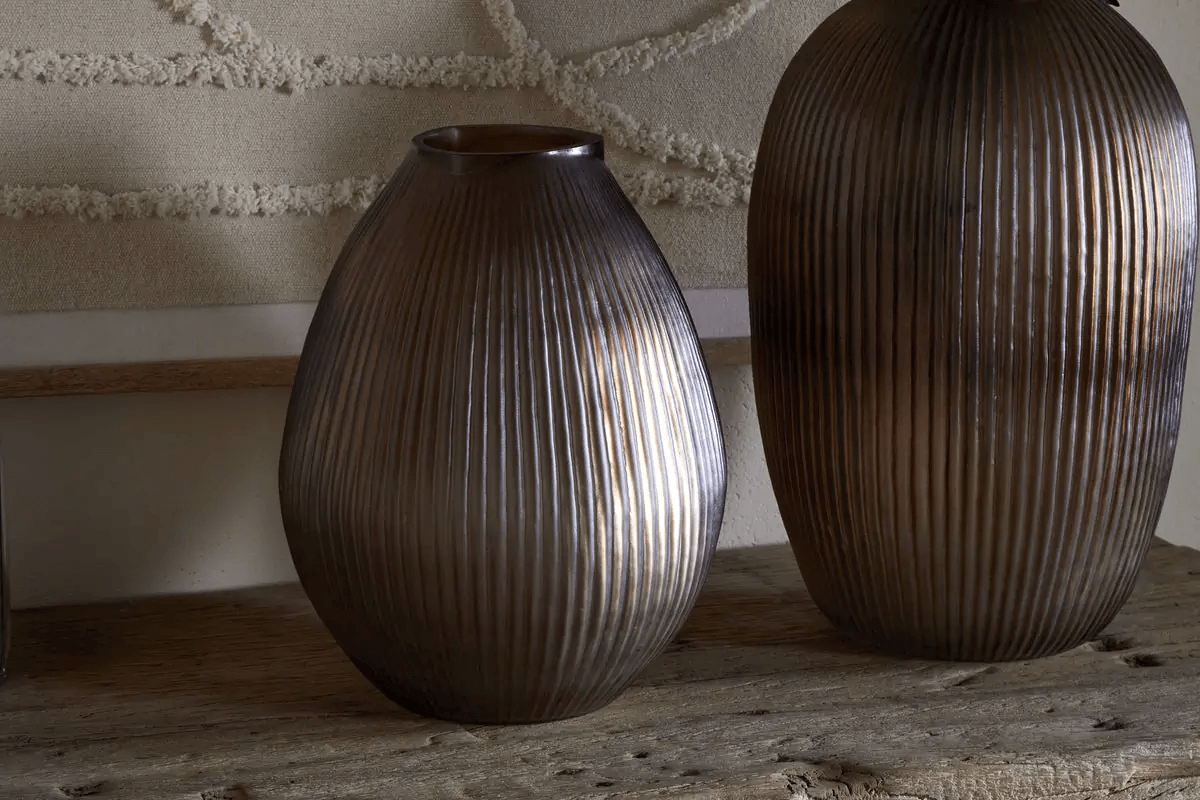 Nkuku - Linsy Ribbed Glass Vase - Smoke Brown - Small