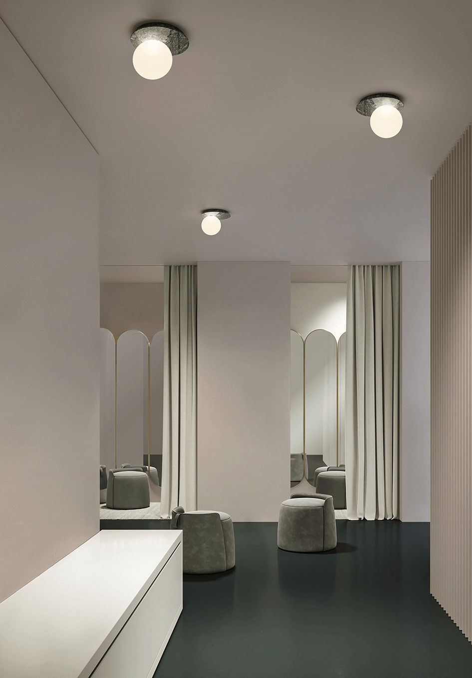 Contardi Emma Ceiling Lamp - White Calacatta Marble Frame - Opal White Global 160mm Diffuser
