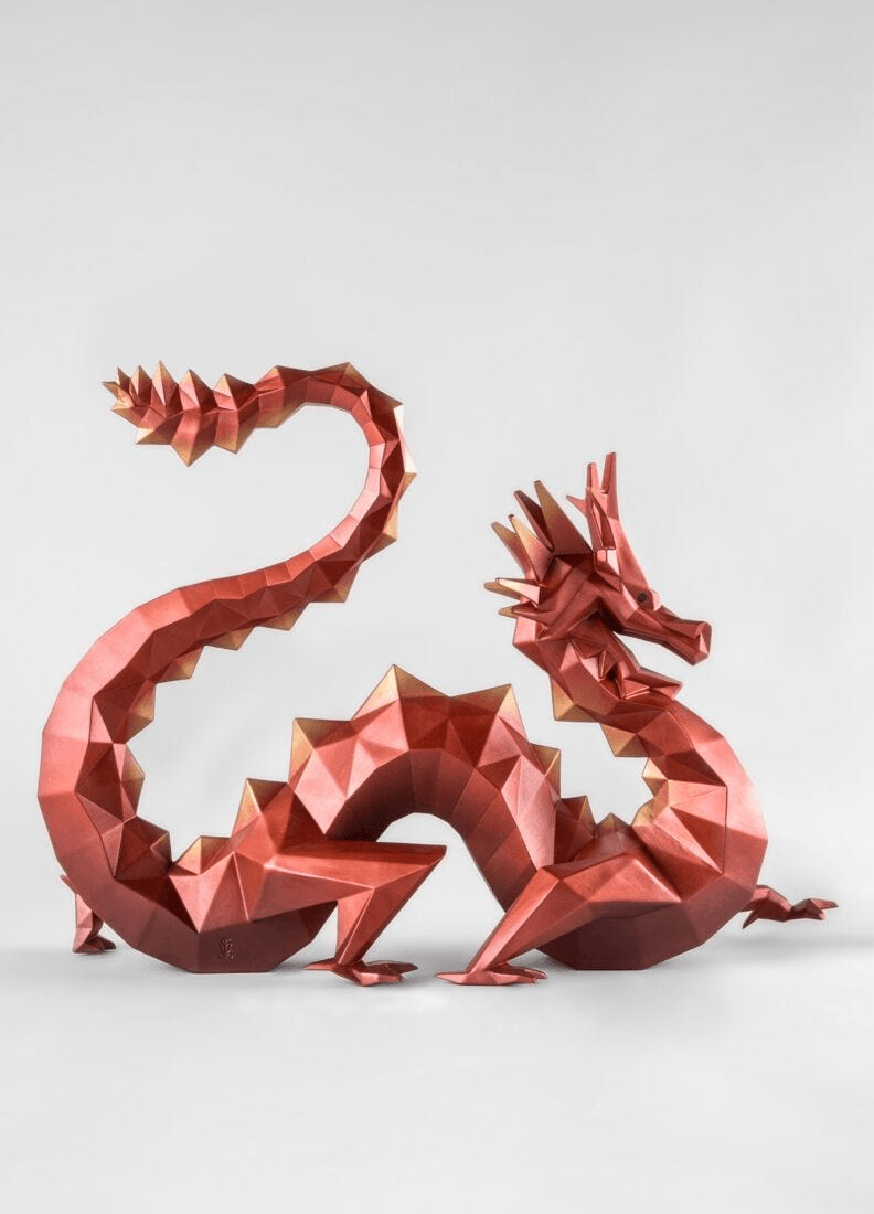 Lladró - Dragon Sculpture - Limited Edition, a stunning porcelain dragon in a vibrant red finish.