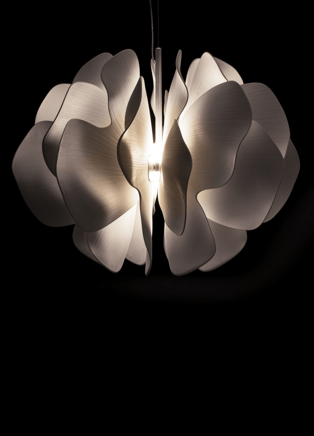 Lladró - Nightbloom Pendant Light - N60 - White showcasing elegant porcelain petals and warm light.
