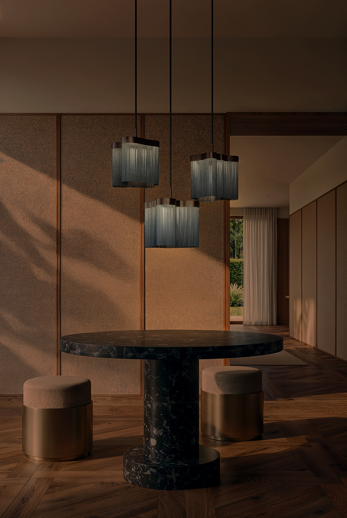 Contardi Arcipelago Suspension Lamp - Bronze Frame - Sage Green Colour Fringes