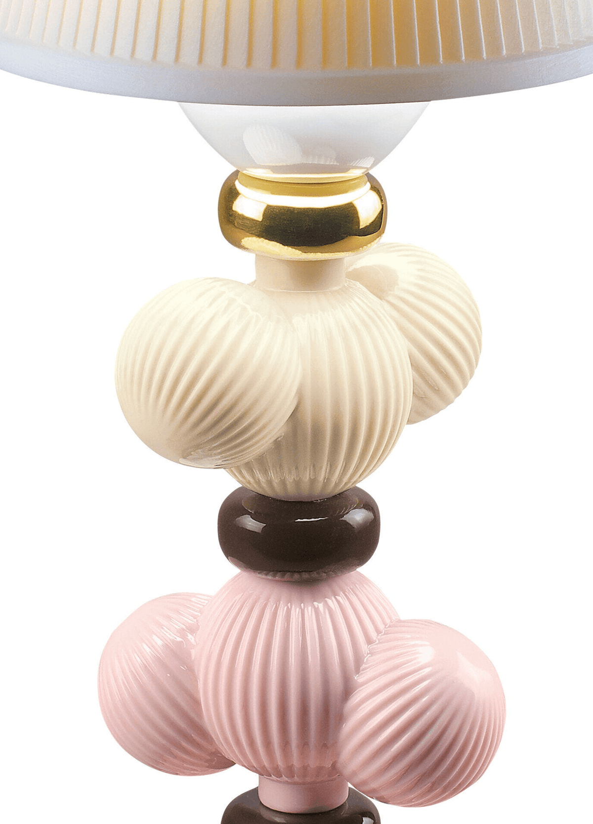 Close-up of Lladro Porcelain base on Lladró - Cactus Firefly Golden Fall Table Lamp - Pink