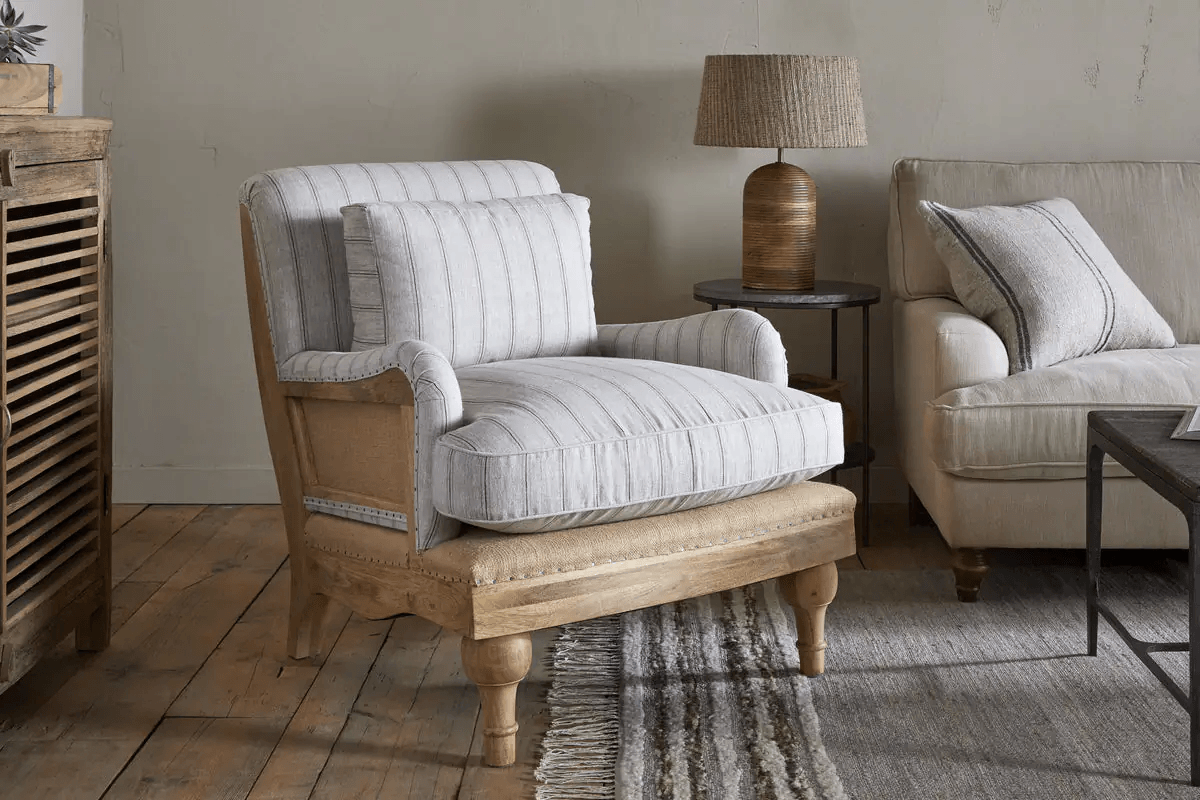 Nkuku - Abe Deconstructed Linen Armchair - Stripe - Natural