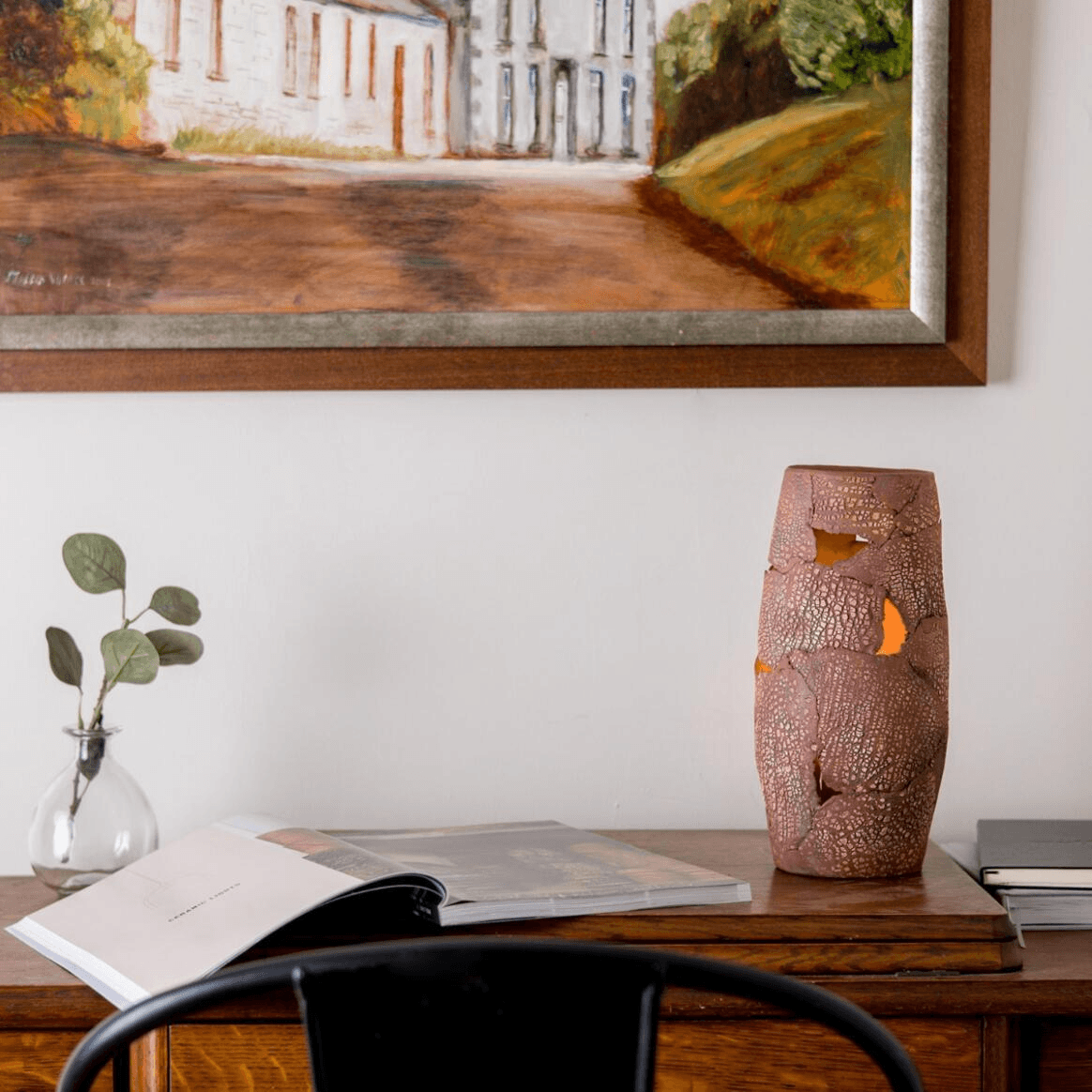 Mullan Carya Ceramic Table Lamp Rustic Luminaire Red Iron - Powder Coated Matte Black Finish