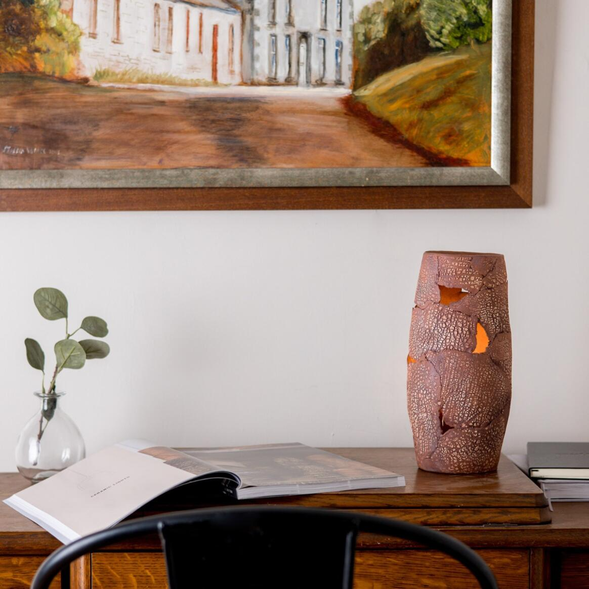 Mullan Carya Ceramic Table Lamp Rustic Luminaire Red Iron - Powder Coated Matte Black Finish