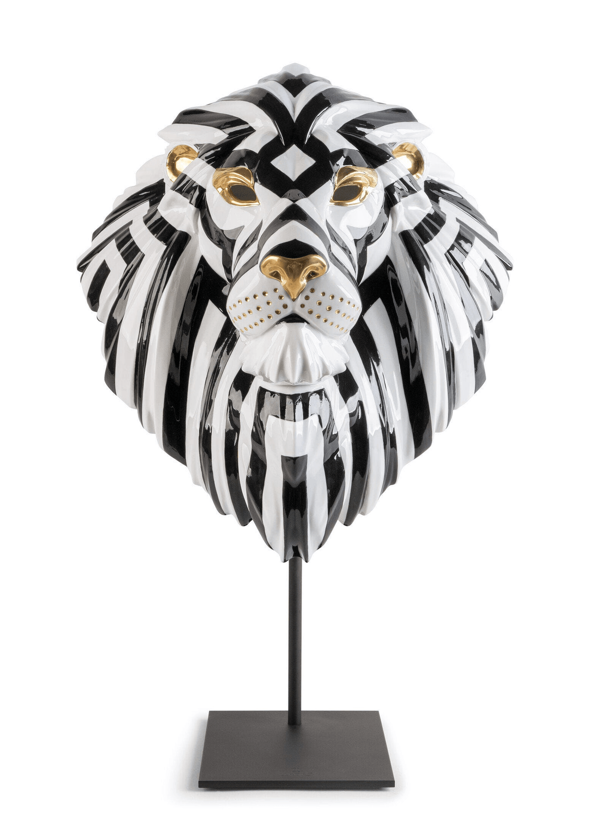 Lladró - Lion Mask - Black-Gold decorative porcelain art piece featuring a striking black and gold lion design.