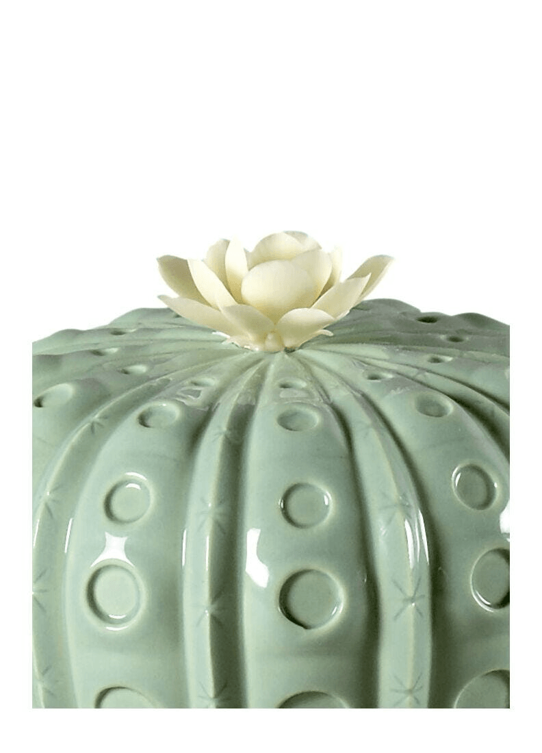 Lladró - Astrophytum Cactus Diffuser - Gardens of Valencia Scent handmade porcelain cactus with floral detail.