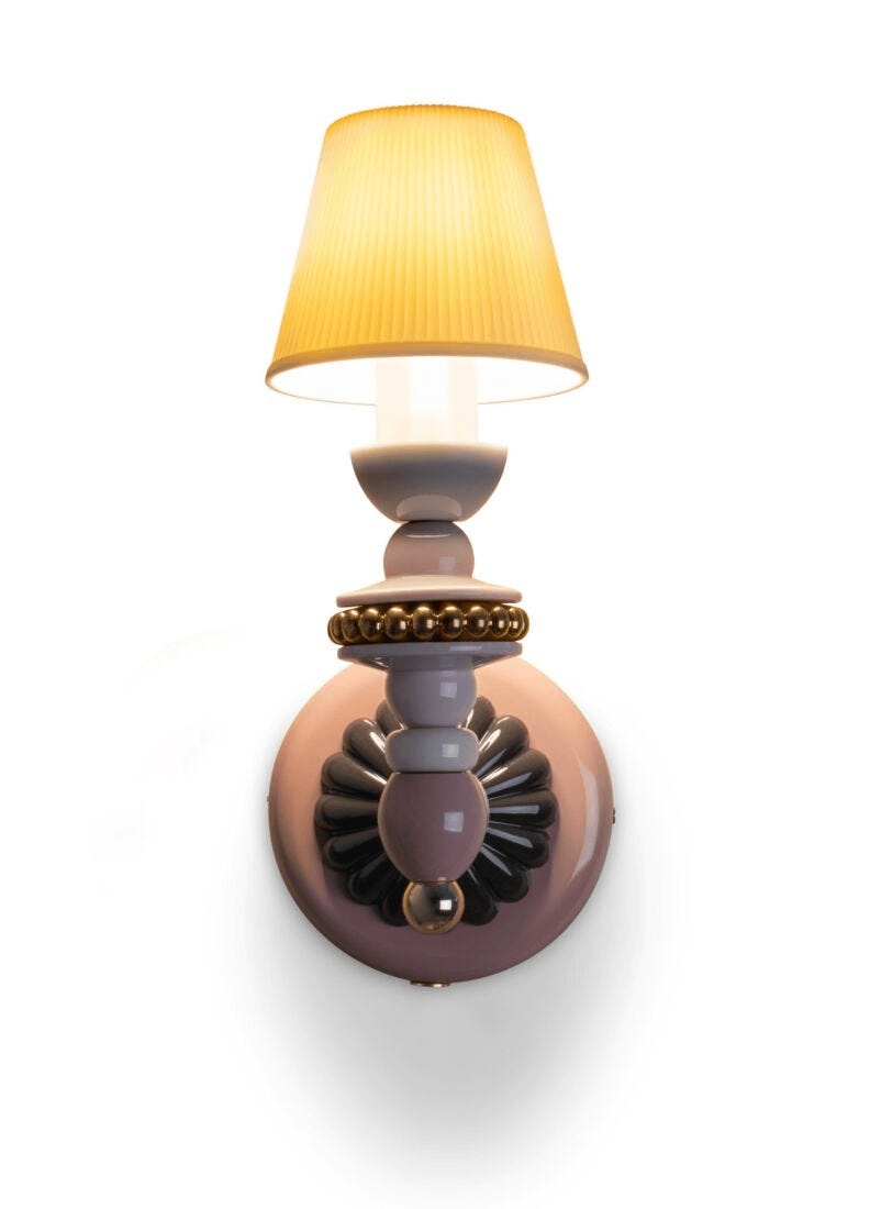 Lladró - Firefly Wall Sconce with pink and gold porcelain design, showcasing elegant detail and craftsmanship.
