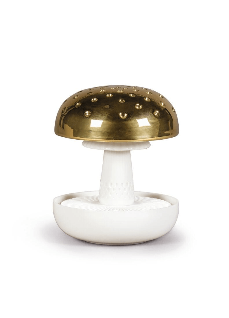 Lladró - Boletus 1 Diffuser - Gold - On the prairie Scent in white matte porcelain with gold enamel.
