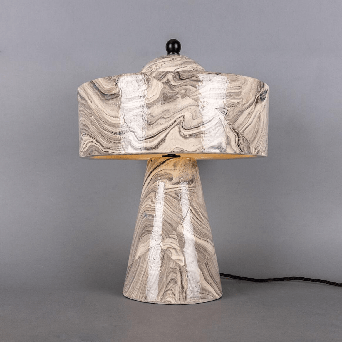 Mullan Seville Marbled Ceramic Mid-Century Modern Table Lamp - Powder Coated Matte Black Finish